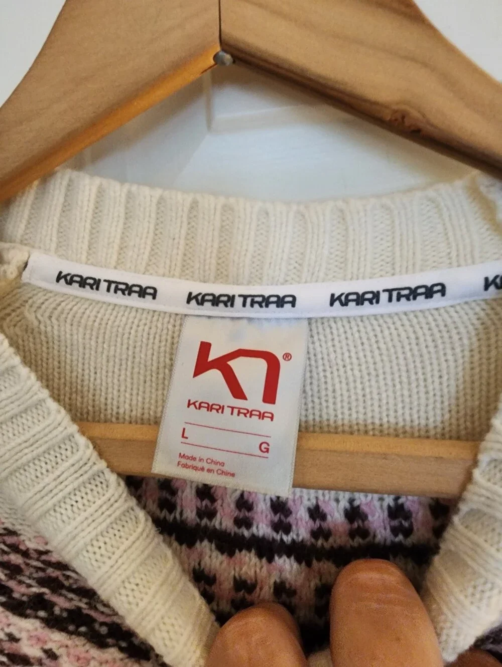 Kari Traa Sundve Fair Isle Wool Sweater Large Cream Pink&green  Apres Ski Winter